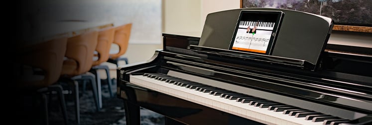 Yamaha AvantGrand N3X digital hybrid piano showcasing sheet music display, perfect for modern performance and education.