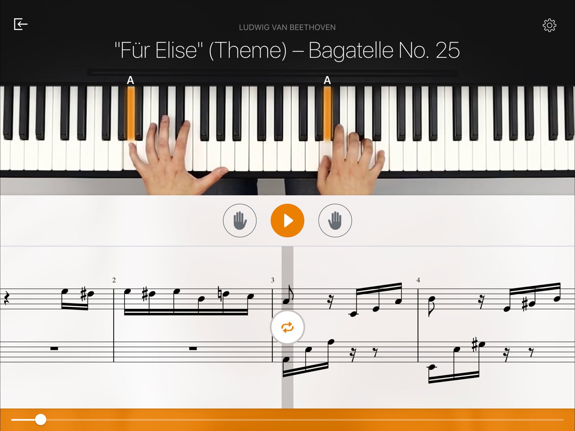 Interactive app teaching Beethoven's Für Elise on a keyboard, ideal for Classic Pianos digital learning.