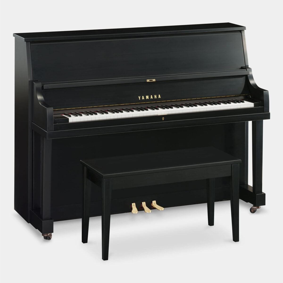 Yamaha U1 upright piano with black polished finish, offering exceptional sound and performance for professional pianists.