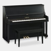 Yamaha U1 upright piano with black polished finish, offering exceptional sound and performance for professional pianists.