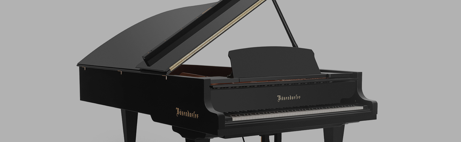 Bösendorfer grand piano, polished ebony finish, exceptional sound; available at Classic Pianos Denver.